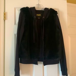 PINK fur hooded fleece